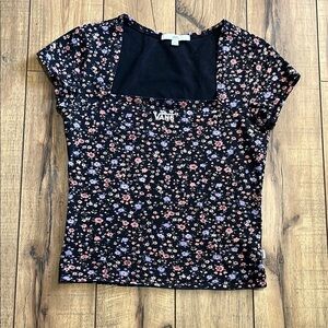 Vans Covered Ditsy Cap Sleeve Top Black Floral Women's Shirt Size Small Skater
